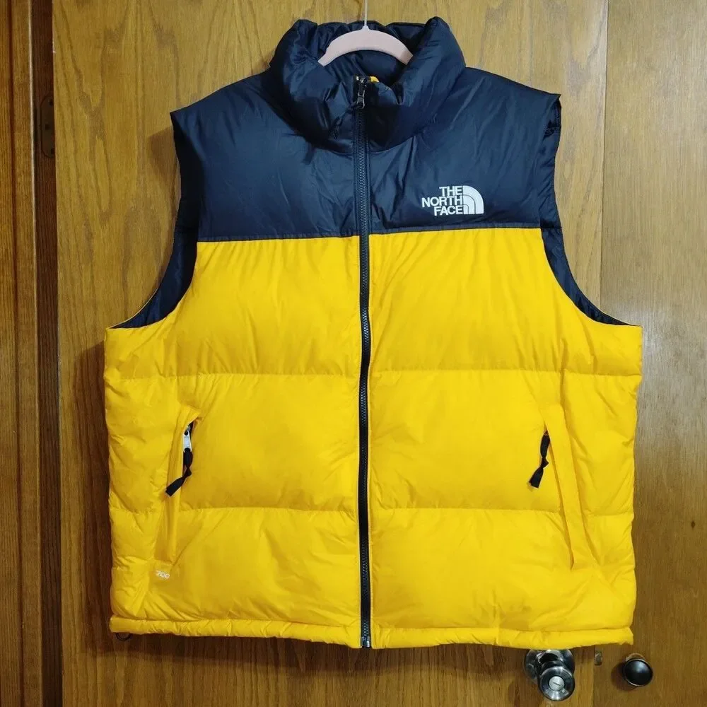 The North Face Vest 2XL XXL Black Yellow/Orange Down Puffer 700 Goose Down Zip